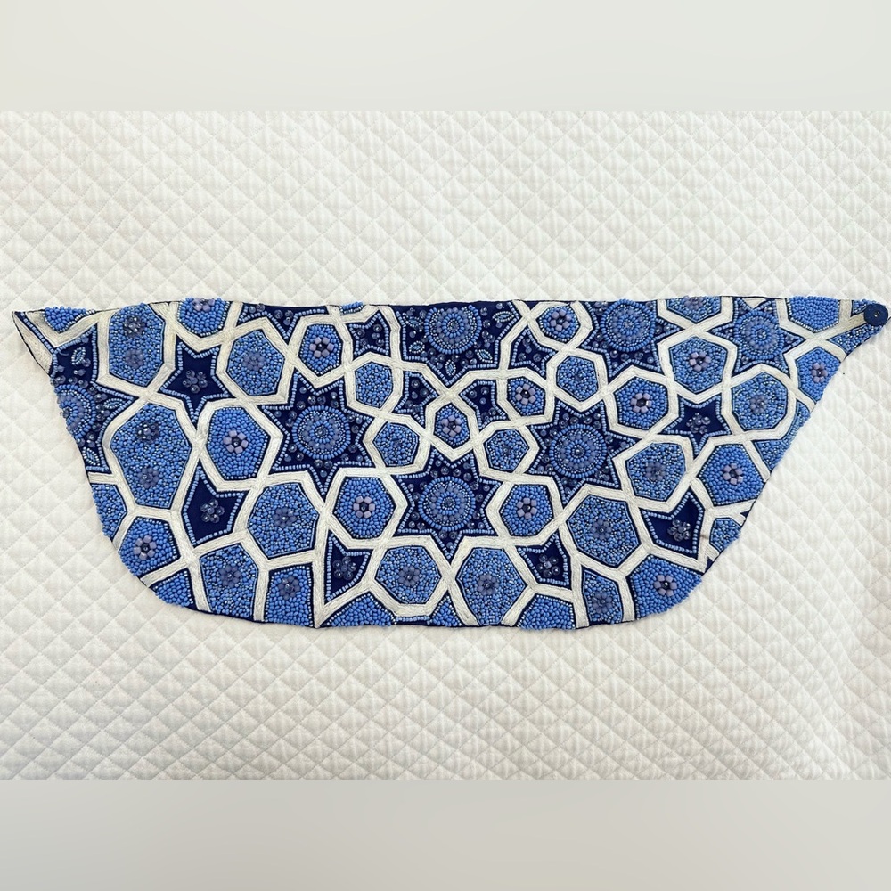 Mignonne Gavigan Beaded Scarf Necklace Blue & White